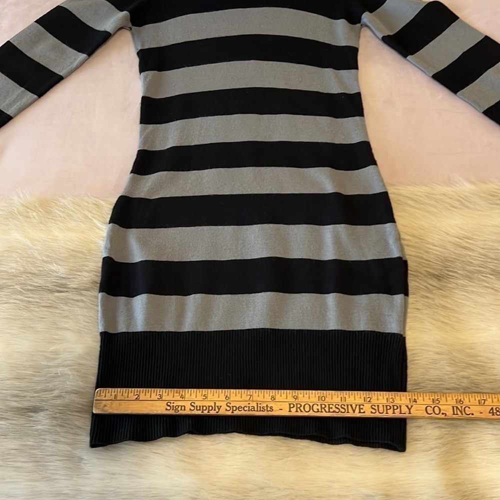 PLANET GOLD Black Gray S Striped Long Sleeve Turtleneck Sweater Dress Y2K Warm - Picture 8 of 12